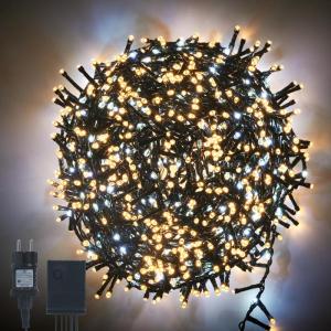 Led-clusterlichtsnoer, werkt op stroom, decoratie voor binnen en buiten, tuin, kerstboom, bruiloft (warm wit continu licht, vloeiend, 500 leds)