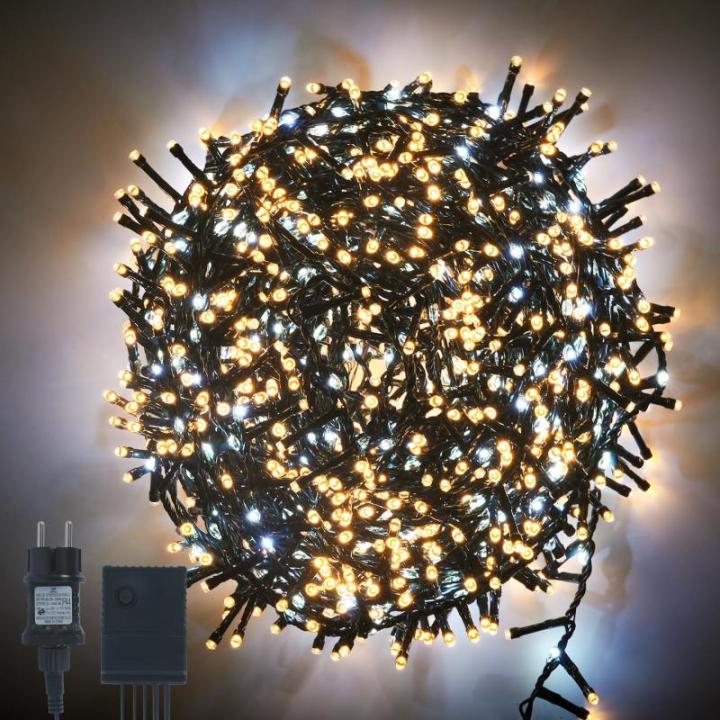Led-clusterlichtsnoer, werkt op stroom, decoratie voor binnen en buiten, tuin, kerstboom, bruiloft (warm wit continu licht, vloeiend, 500 leds)