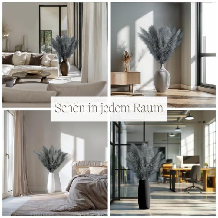 Kunstmatig pampasgras, groot, kleur grijs, 5 stelen, 100 cm lengte, kunstmatig pampasgras woonkamer, droogbloemen voor slaapkamer, bruiloft, boho-decoratie