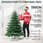 Nordmann Kunstkerstboom, pvc en PE, 150 cm, met houten standaard, moeilijk ontvlambare automatische kerstboom, natuurgetrouwe kunstkerstboom