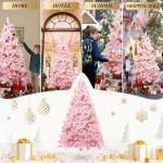 180 cm kerstboom bevlokt roze met volle flocked decoratie met sneeuwvlokken, 808 punten dennenbladeren van pvc en stabiele basis, kerstboom voor kerstdecoraties