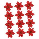 12 Stück Doppelschichtige Kleine Künstliche Weihnachtssterne Künstliche Glitzerblumen Weihnachtssterne Gefälschte Dekoration Kunststoff Rot