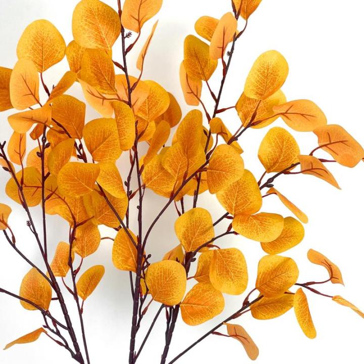 6 eucalyptus decoratieve kunstherfstbladeren takken, kunstbloemen herfstbloemen herfstbloemen kunstbladeren, herfsttakken herfstbladeren decoratieve takken geel voor herfstdecorati