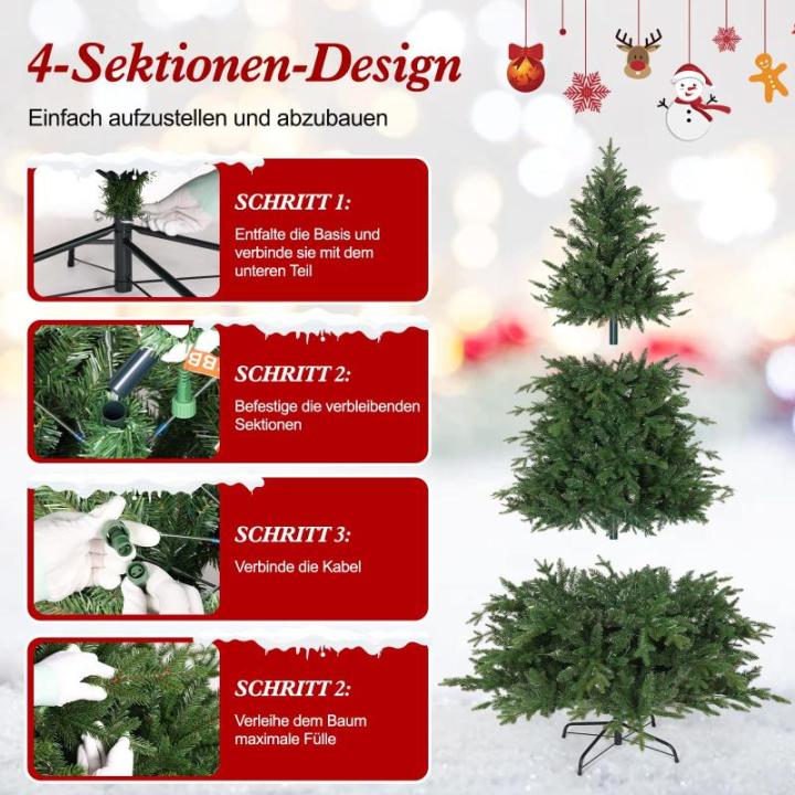 Kunstkerstboom met 250 leds, PE & pvc, diameter ca. 124 cm, met sneeuw, 180 cm, 1000 takpunten, metalen gewrichten en inklapbare standaard, kerstboom voor kantoor, thuis, winkel, f