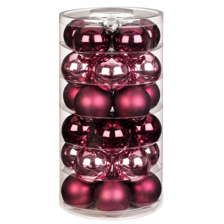 Inge Glazen , mooie van glas, 30 in doos, kerstboomversiering, kerstboomballen, Berry Kiss, rode bessen glans/mat