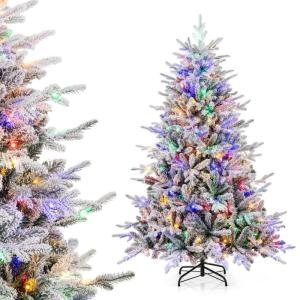 Kunstkerstboom, 180 cm, dennenboom met 260 ledlampen en sneeuw, 8 transformatiemodi, kerstboom met dichte takken