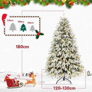 Kerstboom met ledlampjes en sneeuwvlokken, metalen standaard, kunstkerstboom, voor kerstdecoratie (180 cm met kleurrijke leds)