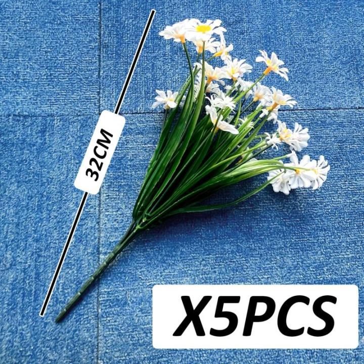 5 stuks kunstmadeliefjes, voor binnen, uv-bescherming, voor buiten, voor tuin, huis, bruiloftsdecoratie (wit)