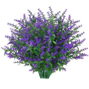 Kunstmatige lavendel bloemen, 8 bundels nep decoratieve bloemen buiten kunstmatige lavendel plant boeket plastic faux bloem voor tuin