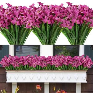 12Pcs Outdoor Nep Planten Plastic UV Bestand Faux Bloemen Planten Bulk Voor Indoor Outdoor Opknoping Planter Tuin Venster Doos Thuis Bruiloft Decor