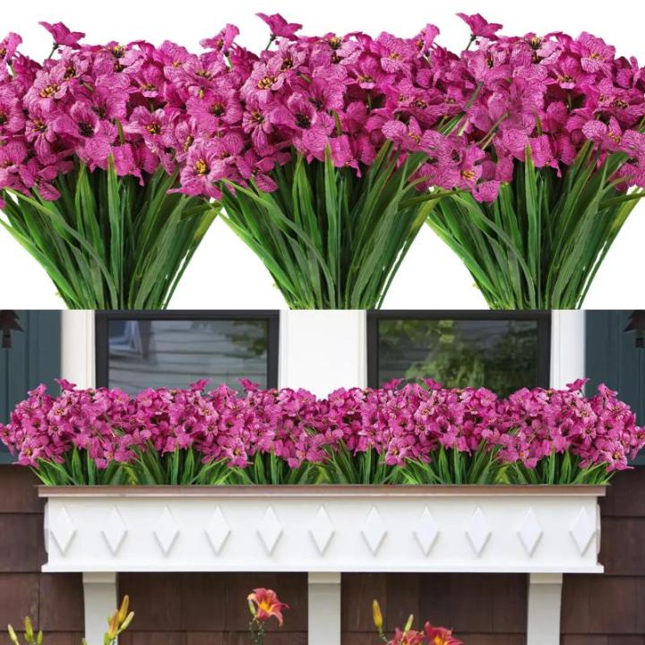 12Pcs Outdoor Nep Planten Plastic UV Bestand Faux Bloemen Planten Bulk Voor Indoor Outdoor Opknoping Planter Tuin Venster Doos Thuis Bruiloft Decor