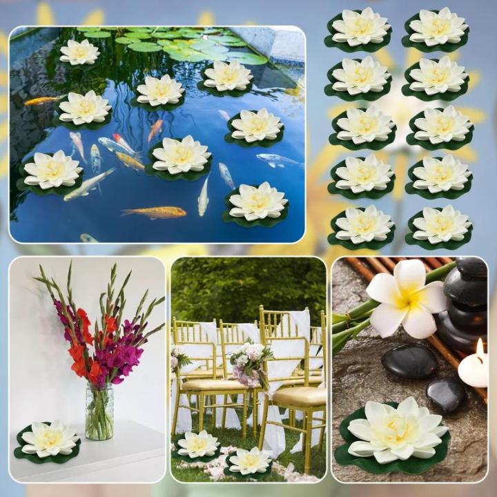 Kunstwaterlelie, 10 stuks, 10 cm, drijvende bloemen, waterlelie, wit, waterlelie, kunstbloem, lotusbloem, kunstlotusbloem, kunstlotusbloem, kunstlotuskunstplant voor tuinvijver, de