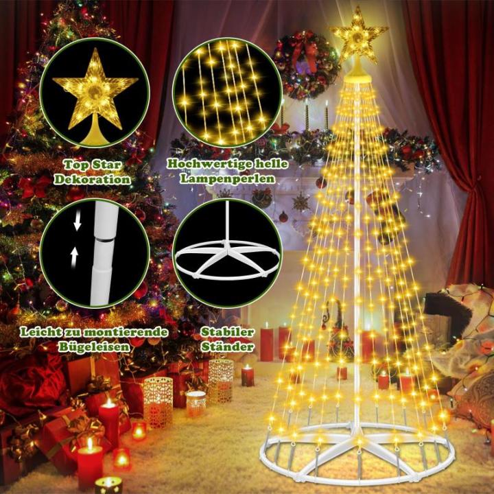 Kerstboom op zonne-energie, metaal, grote kegelvorm, 250 leds, lichtboom, 8 modi, waterdicht, kerstverlichting, buitenverlichting, kerstverlichting voor tuin, balkon, kerstdecorati