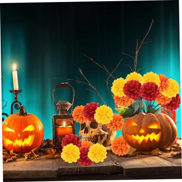 Goudsbloem bloemkoppen bulk, Halloween kunstmatige goudsbloemkoppen 60 stuks 4 cm zijden ringlingbloemen hoofden levenseer levende eik