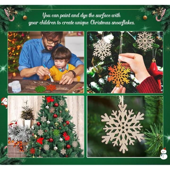 18 x sneeuwvlokken van hout, 9 designs, kerstboomversiering, houten sneeuwvlok, 7,5 cm, houten hangers Kerstmis met henneptouw, onafgewerkte kerstboomhangers van natuurlijk hout vo