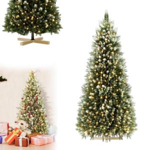 Künstlicher Weihnachtsbaum mit Schneeeffekt, 180cm Christbaum mit Beleuchtung LED, PVC+PE Material, Automatisch Faltbare Tanne, Weihnachtsdeko für Innen und Außen