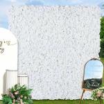 Blumenwandpaneele Weiß – Blumenwandhintergrund Seidenblumen Panel für Zuhause, Blumenwandpaneele, Hochzeitshintergrund, Abschlussfeier, 6 Packungen