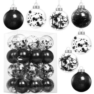 , zwart, 24 stuks, kerstboomversiering, kerstdecoratie voor Kerstmis, feest, 6 cm