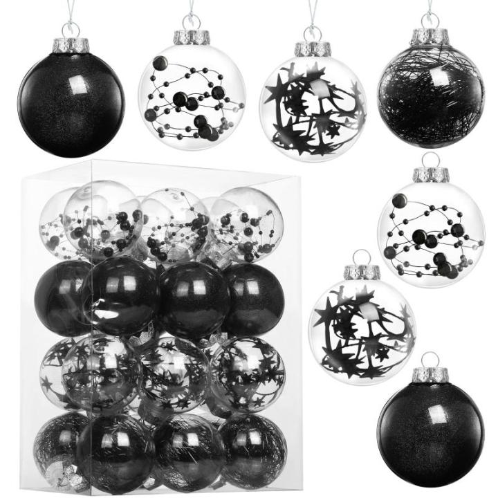 , zwart, 24 stuks, kerstboomversiering, kerstdecoratie voor Kerstmis, feest, 6 cm