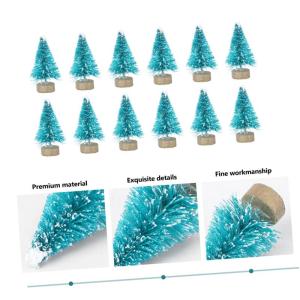 1 Set Mini Kerstboom Decoratie Kerstbomen Versierd Mini Kerstboom Decor Sneeuw Kerstboom Vier Kunstmatige Kerstboomdecoraties Sisal Zijde Blauw 24st