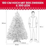 Niwa Kerstboom met verlichting, versierde flock-look, 2-in-1 kunstkerstboom met lichtketting, 300 warm wit licht en 800 PE + pvc-takken, opvouwbare dennenboom (H180 cm)