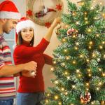 Kunstkerstboom, dennenboom met verlichting, 350 leds, warm wit, incl. metalen standaard, 820 takken, pvc-kerstboom voor kerstdecoratie (180 cm, sneeuweffect, dennenappels + led)