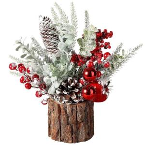 Weihnachts -Herzstück, Weihnachts -Tischdekor, künstliche Tischtop Weihnachtsbaum mit roter Beere, Kiefernkegel ＆ Grün, DIY -Weihnachts -Mittelstücke für Hauskamin Mantel We