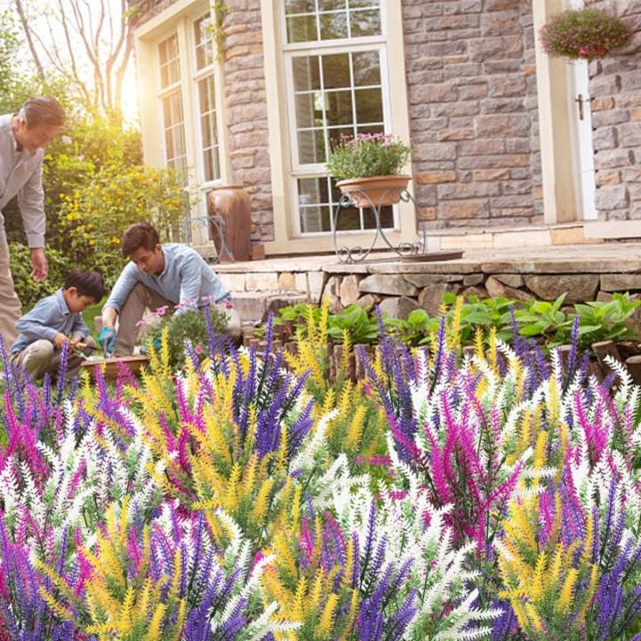 12 bundels kunstlavendel, kunstbloemen, uv-bestendige kunstbloemen, net echt, kunstbloemen, balkon, kunstbloemen, decoratie, binnen en buiten, boeket, kunstbloemen voor huis, tuin,