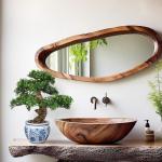 Kunstbonsai Natuurgetrouwe kunstplant als echte kunstmatige bonsaiboom met keramische pot voor badkamer, kantoor, vensterbank, decoratie, hoogte 43 cm