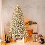 210 cm kerstboom kustlich met verlichting, led witte decoratie met 8 lichtmodi, 350 warmwitte lampen, opvouwbare standaard, sneeuwtakpunten voor feestdecoratie thuis
