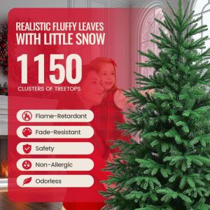 Kuro sagol Künstlicher Weihnachtsbaum Tannenbaum 210cm, Ø 110cm, 1150 Spitzen, schwer entflammbar, realistischer Christbaum Tanne mit Ständer