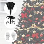 Kunstkerstboom, 180 cm, zwart, kunstdennenboom met handschoenen en metalen standaard, kerstversiering voor binnen