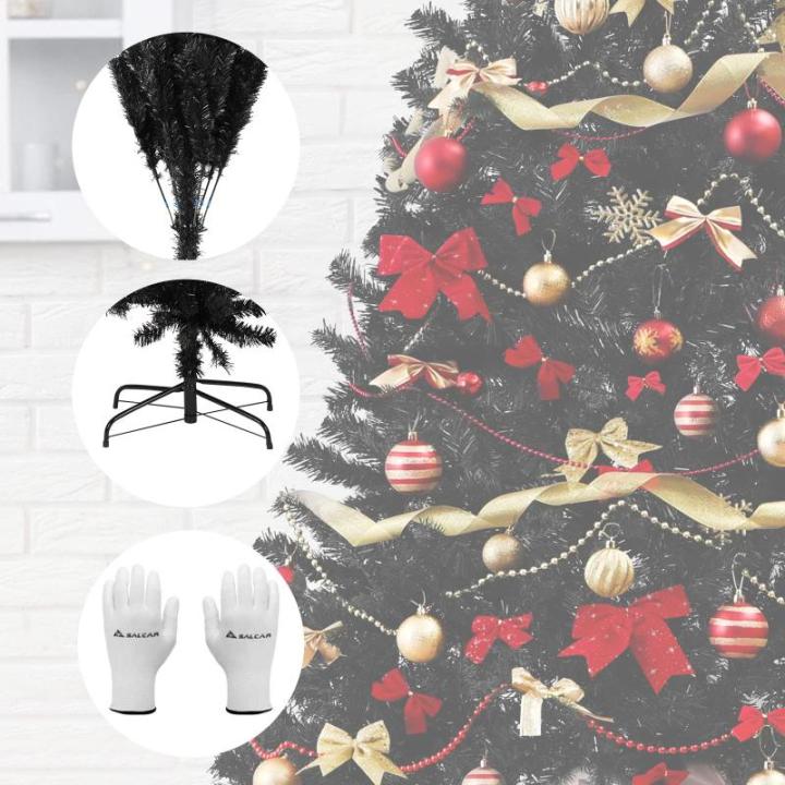 Kunstkerstboom, 180 cm, zwart, kunstdennenboom met handschoenen en metalen standaard, kerstversiering voor binnen