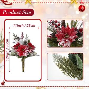 Künstlicher Weihnachtsstrauß, 30,5 cm, rot, mattiert, Weihnachtssterne für Zuhause, Büro, Tischplatte, Innenbereich, Winterferien, Weihnachtsdekorationen