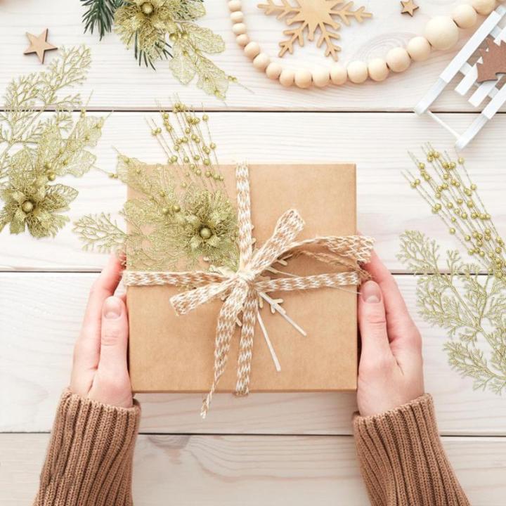 28 stuks kerst glitter bloemen bessen stelen kunstmatige kersttakken kerstboomversiering kunsttakken kerstboom plukken voor doe-het-zelf vakantie handwerk krans thuis decoratie (go