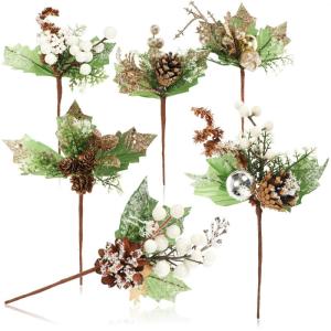 6 x decoratieve maretak, decoratieve maretakjes om op te hangen, decoratieve takken als knutselbenodigdheden, verfraait geschenken en potpourris (6 stuks - wit + goudkleurig)