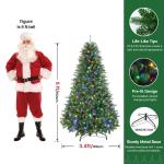 Kunstkerstboom met verlichting, 150 cm, kunstkerstboom met 250 warmwitte en meerkleurige ledlampen, 8 lichtmodi, 642 PE- en pvc-takpunten, opvouwbare metalen standaard