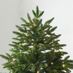 Vorbeleuchteter künstlicher Weihnachtsbaum mit Lichtern, Grüner Tannenbaum Christbaum mit Metallscharnieren,faltbarem Sockel und Baumkorb für Zuhause,Party,Büro,Bar,210CM/7FT