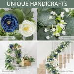 Künstliche Eukalyptus-Blumengirlande mit blau-weißen Rosen, Kunstpflanzen, Seide, Blumengirlande, Schleierkraut, Efeu-Ranken, für Hochzeitsdekoration, Zuhause, Party, Tischläuf
