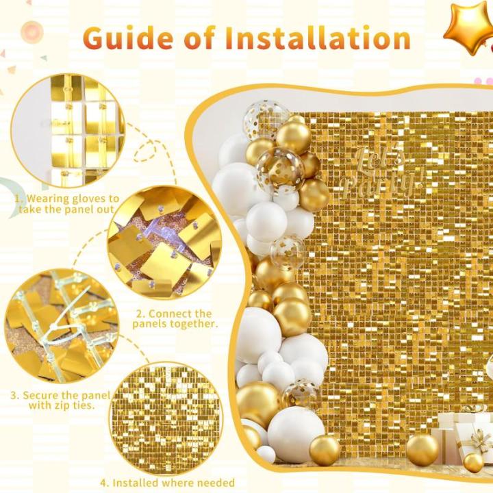 Schimmernder Wandhintergrund – Glänzende goldene Pailletten, 24 Paneele, Glitzer-Bling-Hintergrund, Dekorationen, 3D-Wandpaneel für Party, Geburtstag, Hochzeit, Verlobung, Jahr
