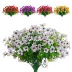 Kunstbloemen, 8 bundels voor buiten, uv-bestendig, namaakbloemen, vervaagt niet, groene kunstplant, tuin, veranda, raam, box, kantoor, struiken, decoreren (wit)