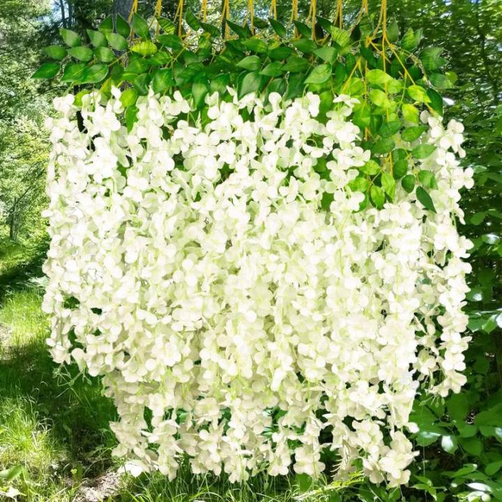 12 stengels nep Wisteria slinger opknoping bloem zijde bloem Wisteria Wijnstok decoratie voor outdoor indoor home keuken tuin huwelijksceremonie hotel party art decor (wit)