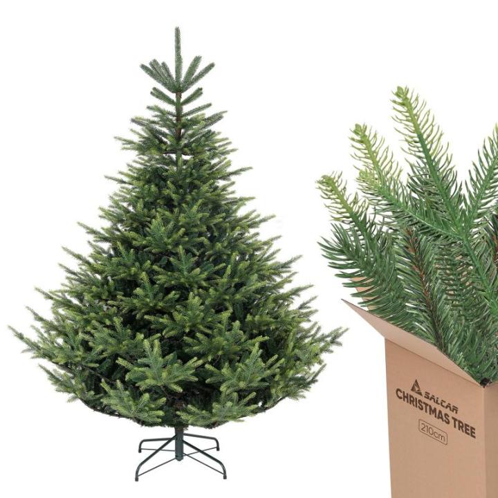 Kunstkerstboom, 210 cm, natuurgetrouwe dennenboom, kunstkerstboom met klapscherm, pvc en PE kerstboom, metalen kerstboomstandaard