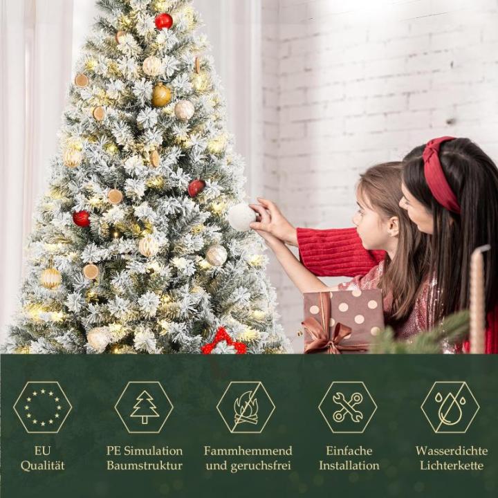 Kunstkerstboom van 180 cm met sneeuw en verlichting, dennenboom met 828 takpunten en 250 warmwitte leds, snel op te bouwen klapsysteem, kerstboom, incl. kerstboomstandaard