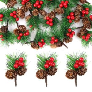 Kunstdennentakken, 20 stuks, kunstdennentakken, bessentak, kunstdennenappels voor boomversiering, kerstbloemen, kransen, decoratie