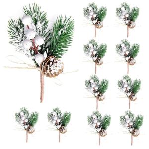 Kunstbessen, 10 stuks decoratieve takken met bessen, kerstbessen, bessenprikkers, hulstbessentakken, kerstbessenstelen, voor kerstboom, krans, arrangement, woondecoratie, wit