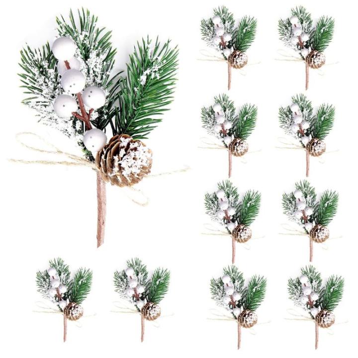 Kunstbessen, 10 stuks decoratieve takken met bessen, kerstbessen, bessenprikkers, hulstbessentakken, kerstbessenstelen, voor kerstboom, krans, arrangement, woondecoratie, wit