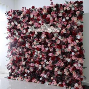 Romantische Rosenblume, Künstliche Blumen-Wandpaneele Mit Stoffrückseite, Hochzeit, Party, Brautparty, 3D-Wandhintergrund Mit Romantischen Rosafarbenen Grünen Blättern(2x2m/6.5