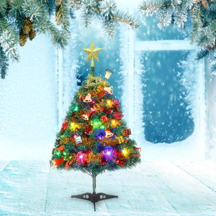 24"/60cm Tafelblad Kerstboom, Kunstmatige Mini Kerstboom Met LED String Lights & Ornamenten (Kerstboom)