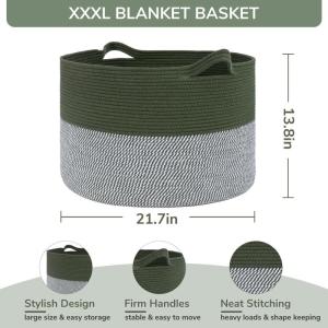 Opbergmand voor kinderkamer, wasmand voor kinderen, grote kerstboommand, mand voor dekens, babyspeelgoed, gevlochten mand, 55 x 35 cm, olijfgroen